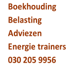 Boekhouding  Belasting     Adviezen    Energie trainers   030 205 9956